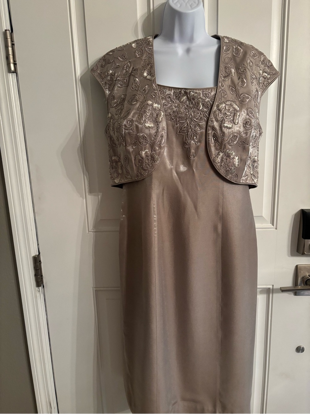 Alex Evenings Shimmering Dusty Beige Two-Piece Evening Set